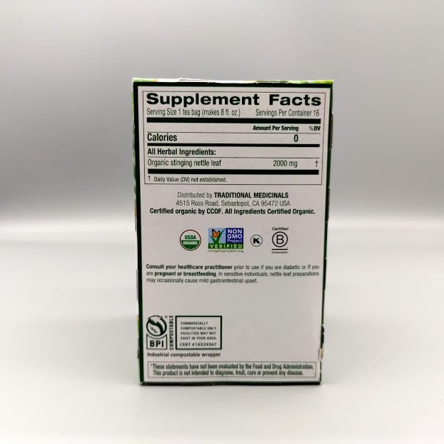 Traditional Medicinals Caffeine Free Organic Herbal Tea Nettle Leaf — etiqueta del producto