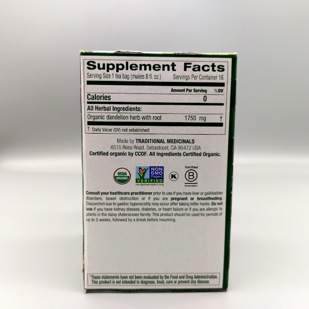 Traditional Medicinals Dandelion Leaf and Root - 16 Bags — etiqueta del producto
