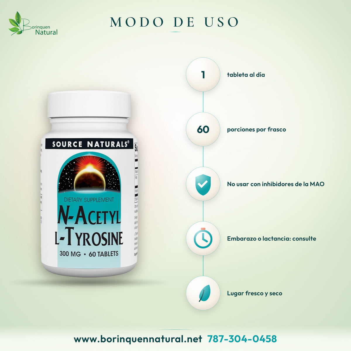 Source Naturals N-Acetyl L-Tyrosine directions: 1 tablet daily, 60 servings per bottle