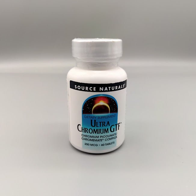 Source Naturals Ultra Chromium GTF bottle, chromium picolinate and ChromeMate® complex, 200 mcg, 60 tablets