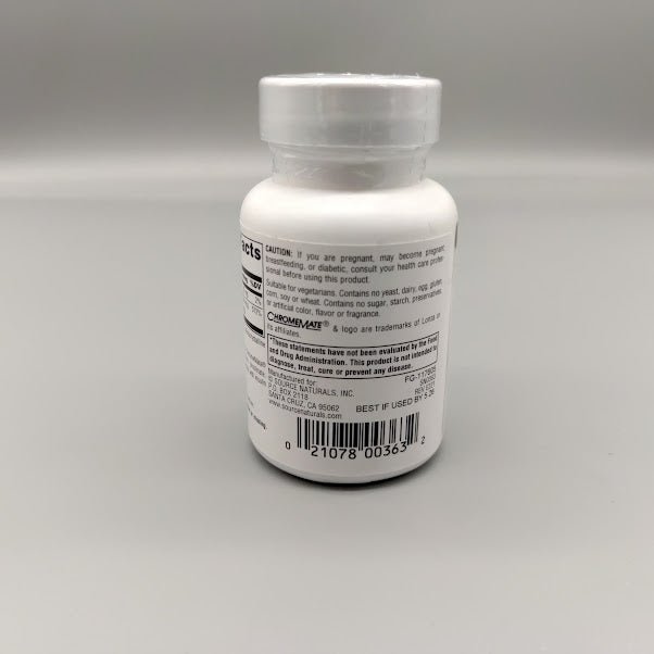 Side of the Ultra Chromium GTF bottle: caution, suitable for vegetarians, FDA notice and barcode