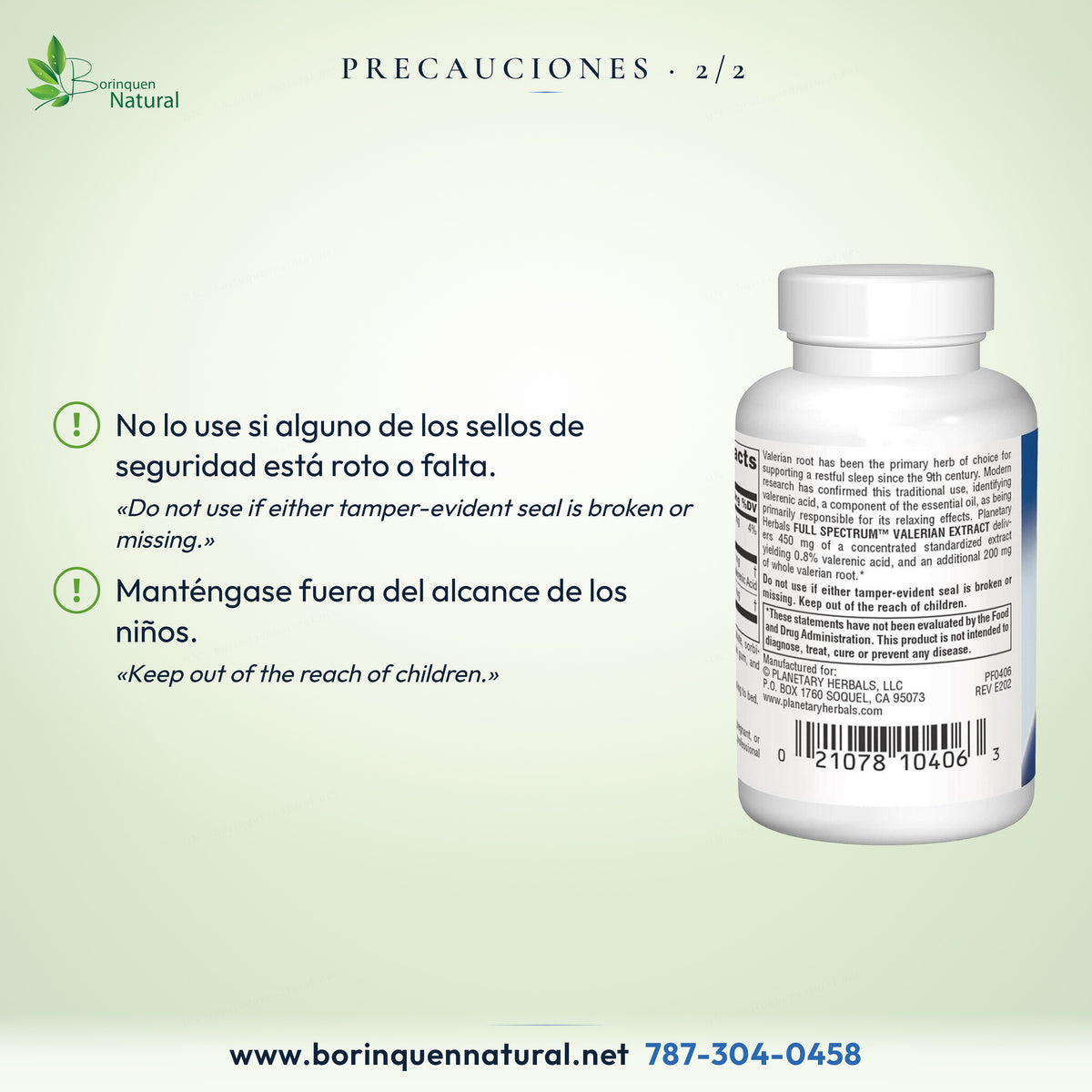 Precauciones: no lo use si alguno de los sellos de seguridad está roto o falta; manténgase fuera del alcance de los niños