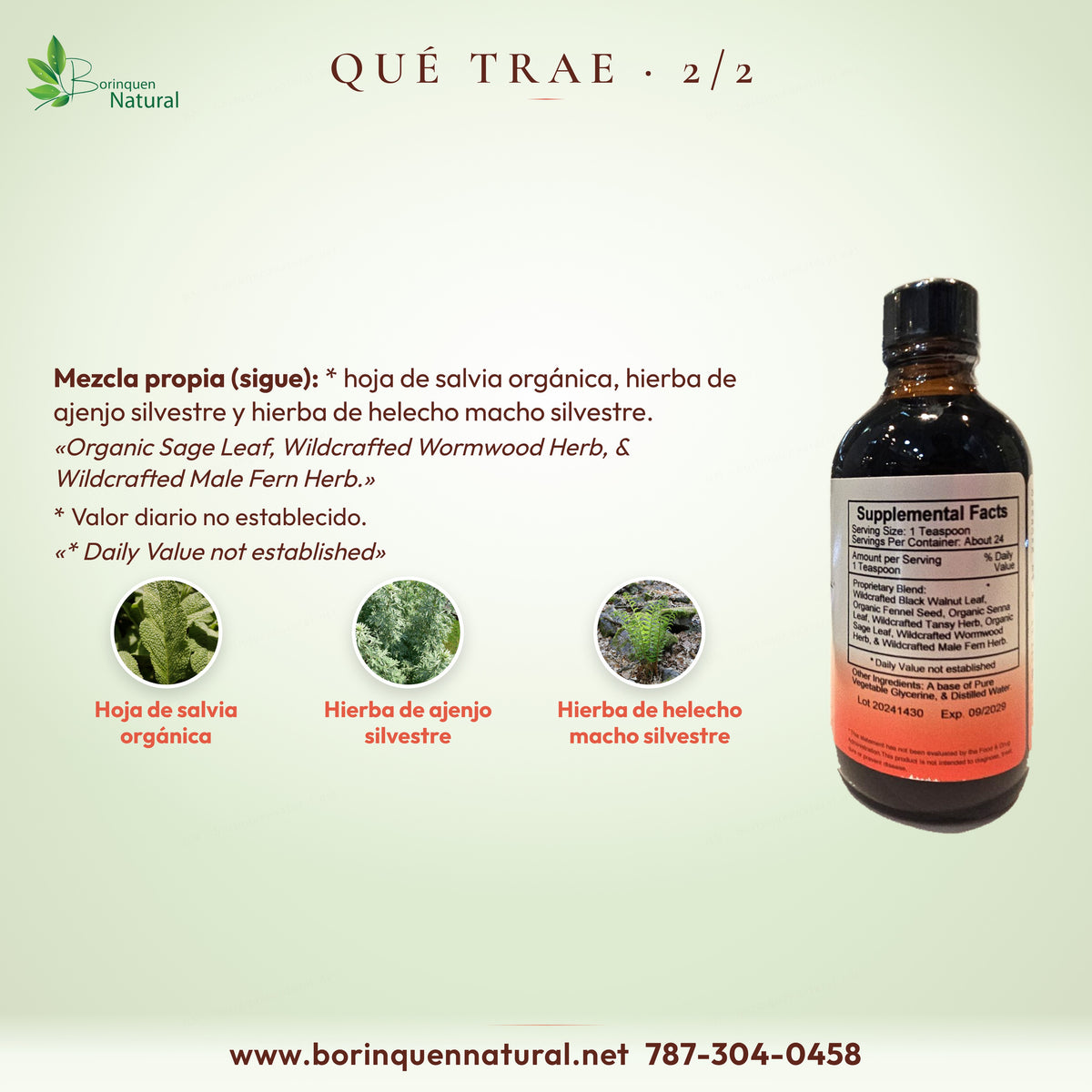Qué trae VF Syrup 2/2: mezcla propia con hoja de salvia, hierba de ajenjo y hierba de helecho macho