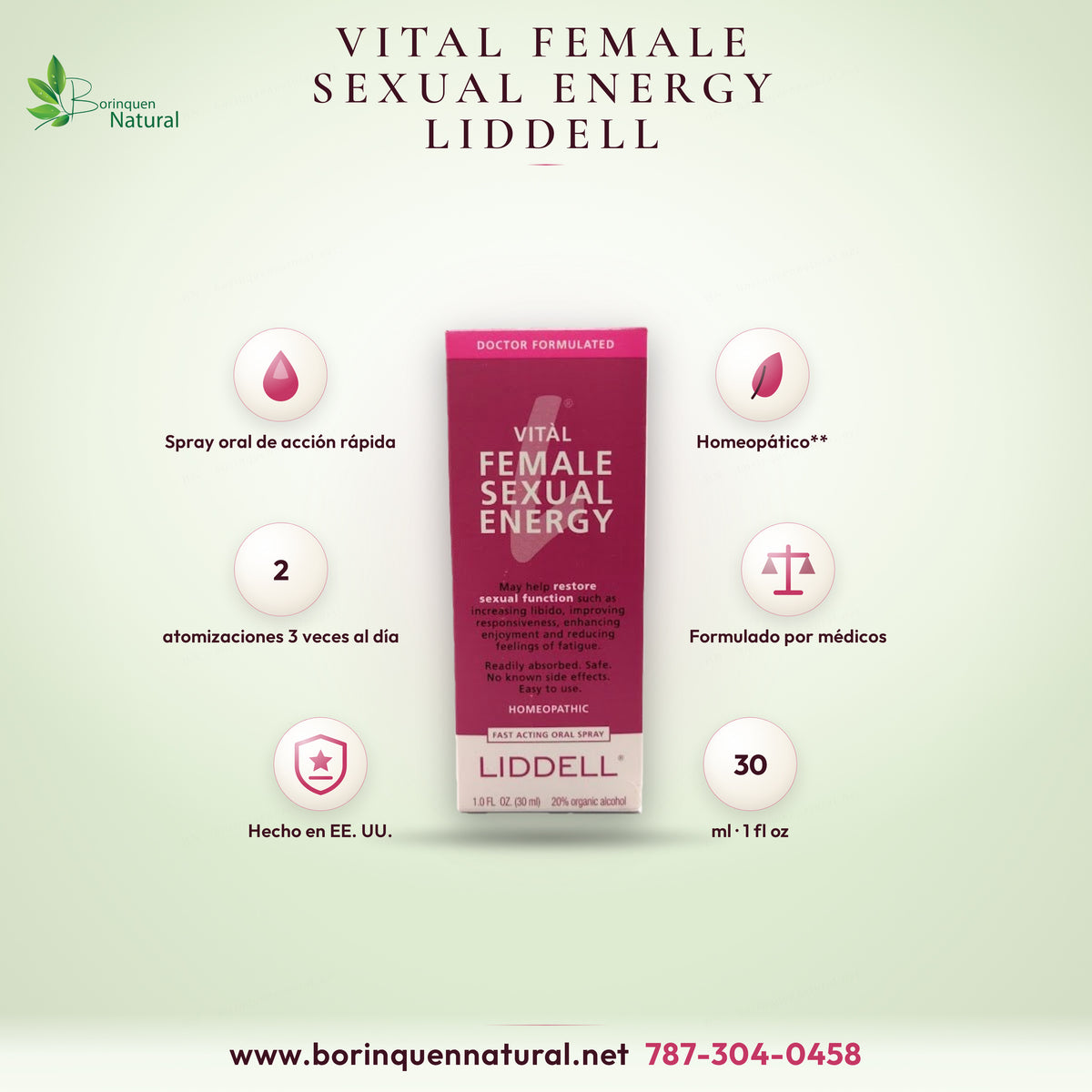 Vital Female Sexual Energy de Liddell, spray oral homeopático de 1 fl oz (30 ml)
