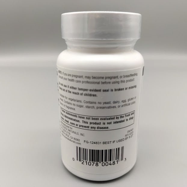 Vitamina E - 400 IU - 50 Tablets - Source Naturals — vista posterior del envase (foto de archivo)