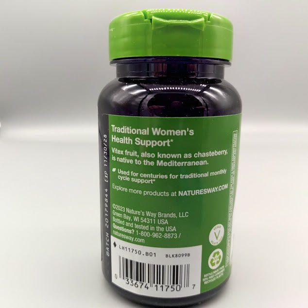 Vitex Fruit - 400mg - 100 Vegan Capsules - Nature's Way de Natures Way — vista posterior (foto de archivo)