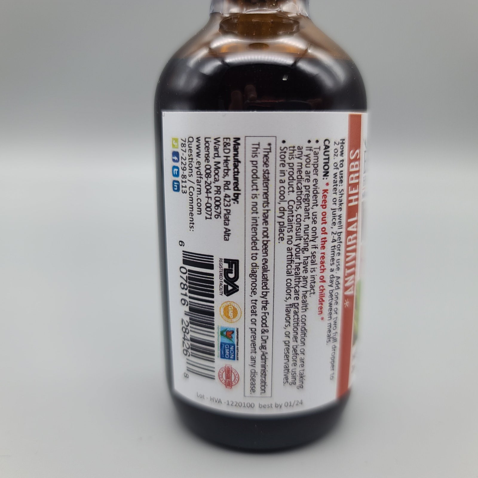 Vira Fighter HAV-A 2 oz Mezcla Herbal para las Defensas de E & D Herbs — vista posterior