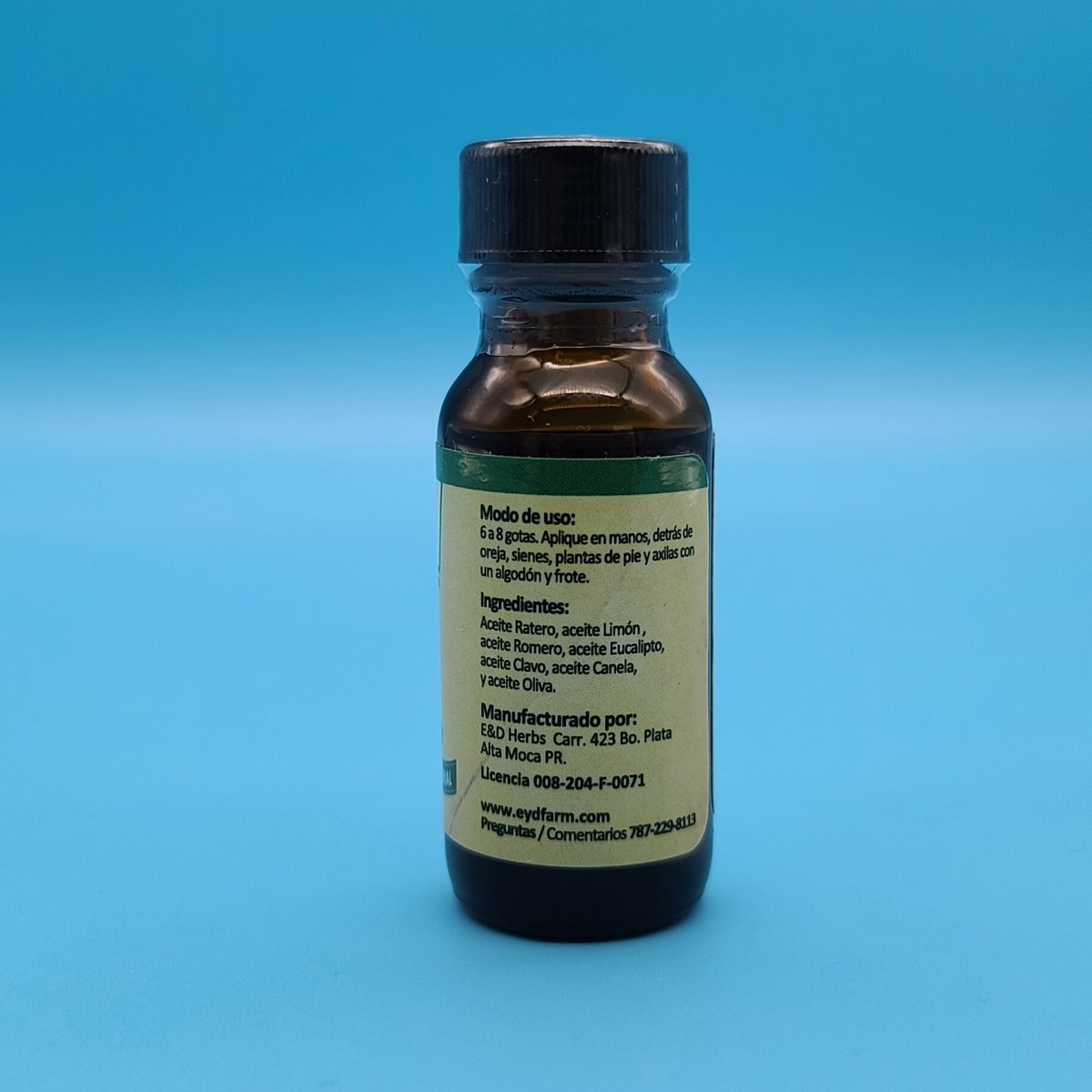 Aceite de Ratero E&D Herbs 15 ml, modo de uso e ingredientes (foto de archivo)