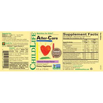 Aller-Care 4 Onz de Childlife — etiqueta del producto