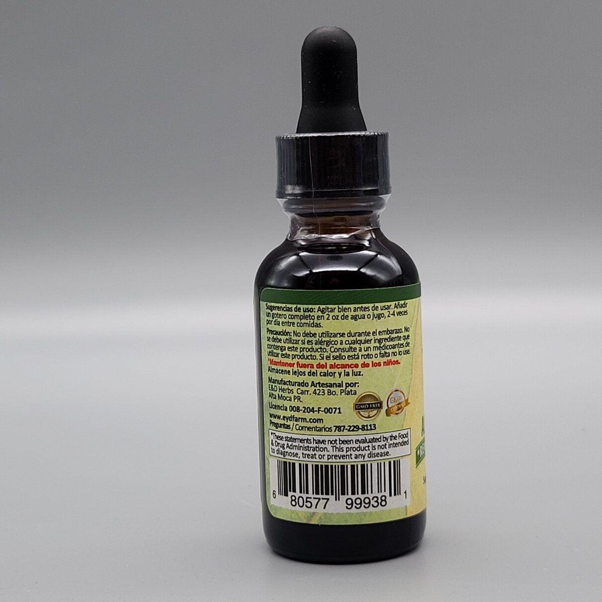 Aloe Vera - Liquido - Gotas - 1oz de E & D Herbs — etiqueta con los ingredientes