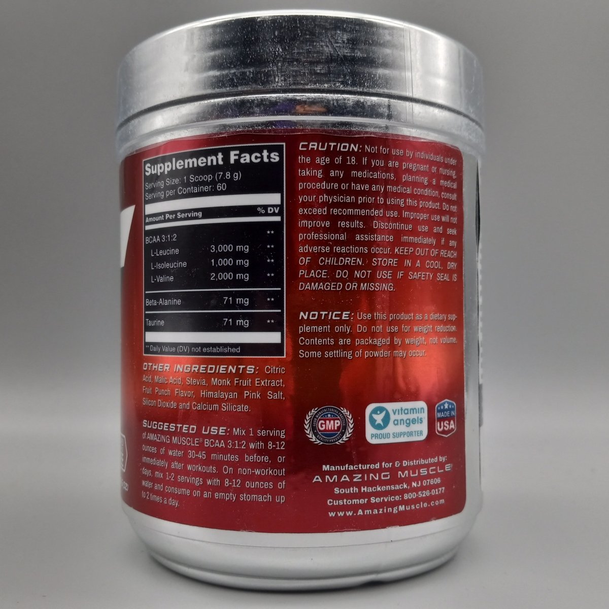 Amazing Muscle - BCAA 3:1:2 - 60 Servings - 468g - Fruit Punch de Amazing Nutrition — etiqueta del producto