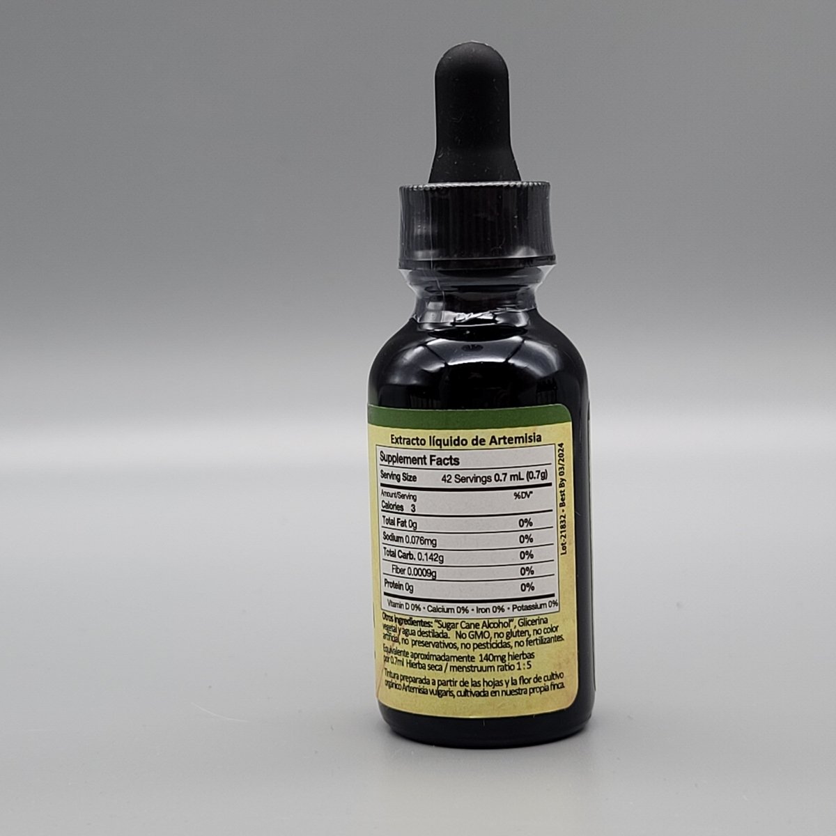 Artemisia - Liquido - Gotas - 1oz de E & D Herbs — etiqueta con los ingredientes