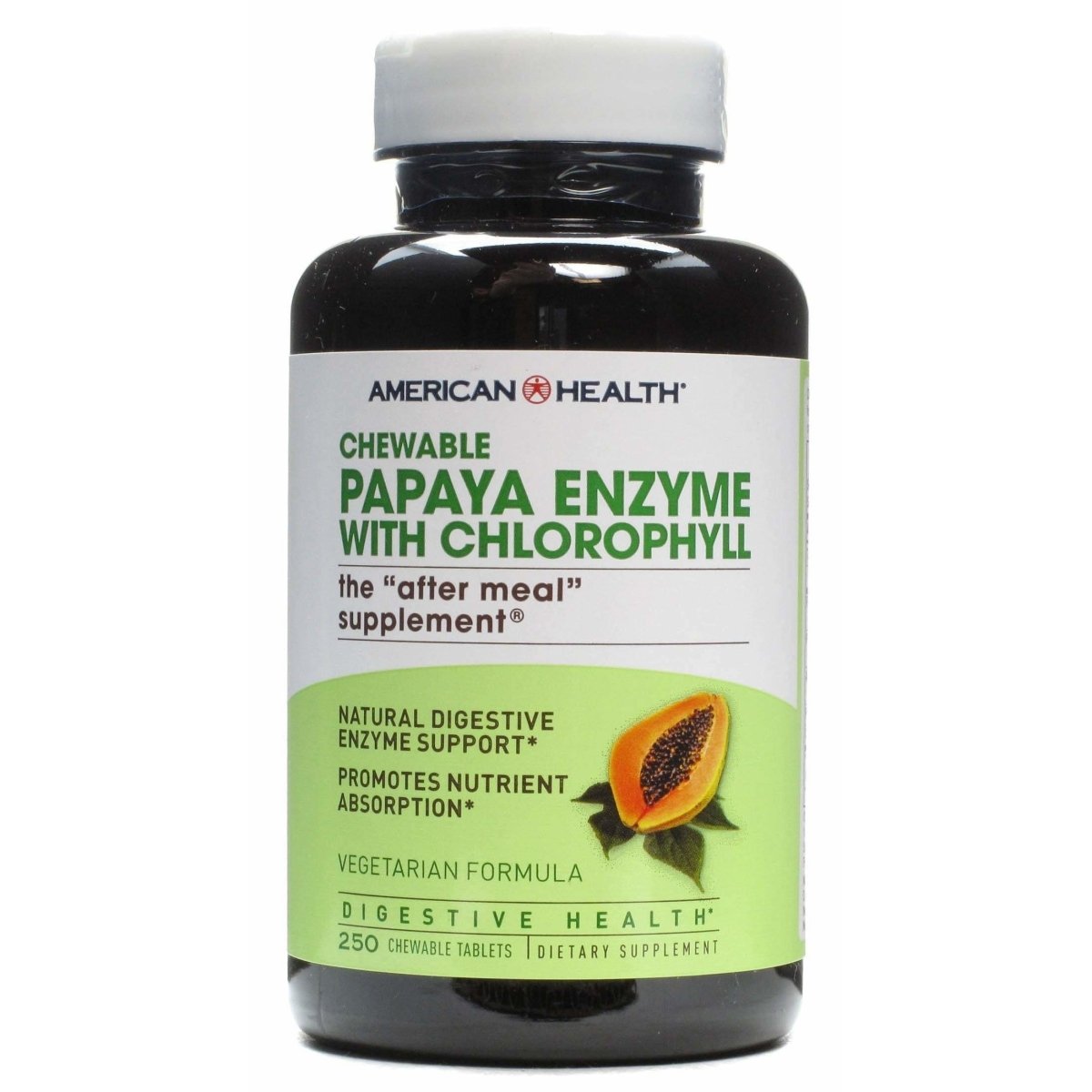 Enzima de Papaya con Clorofila American Health, 250 Masticables — etiqueta del producto