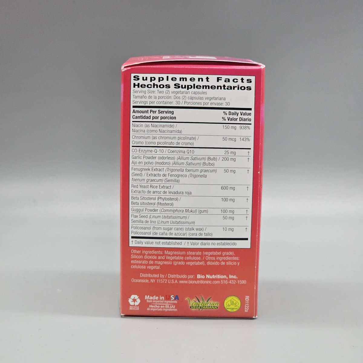 Cholesterol Wellness - 1,285mg 60 Cápsulas Vegetarianas de Bio Nutrition — etiqueta con los ingredientes (foto de archivo)