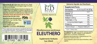 Eleuthero Tintura 1 oz Ginseng Siberiano para Energía de E & D Herbs — etiqueta con los ingredientes