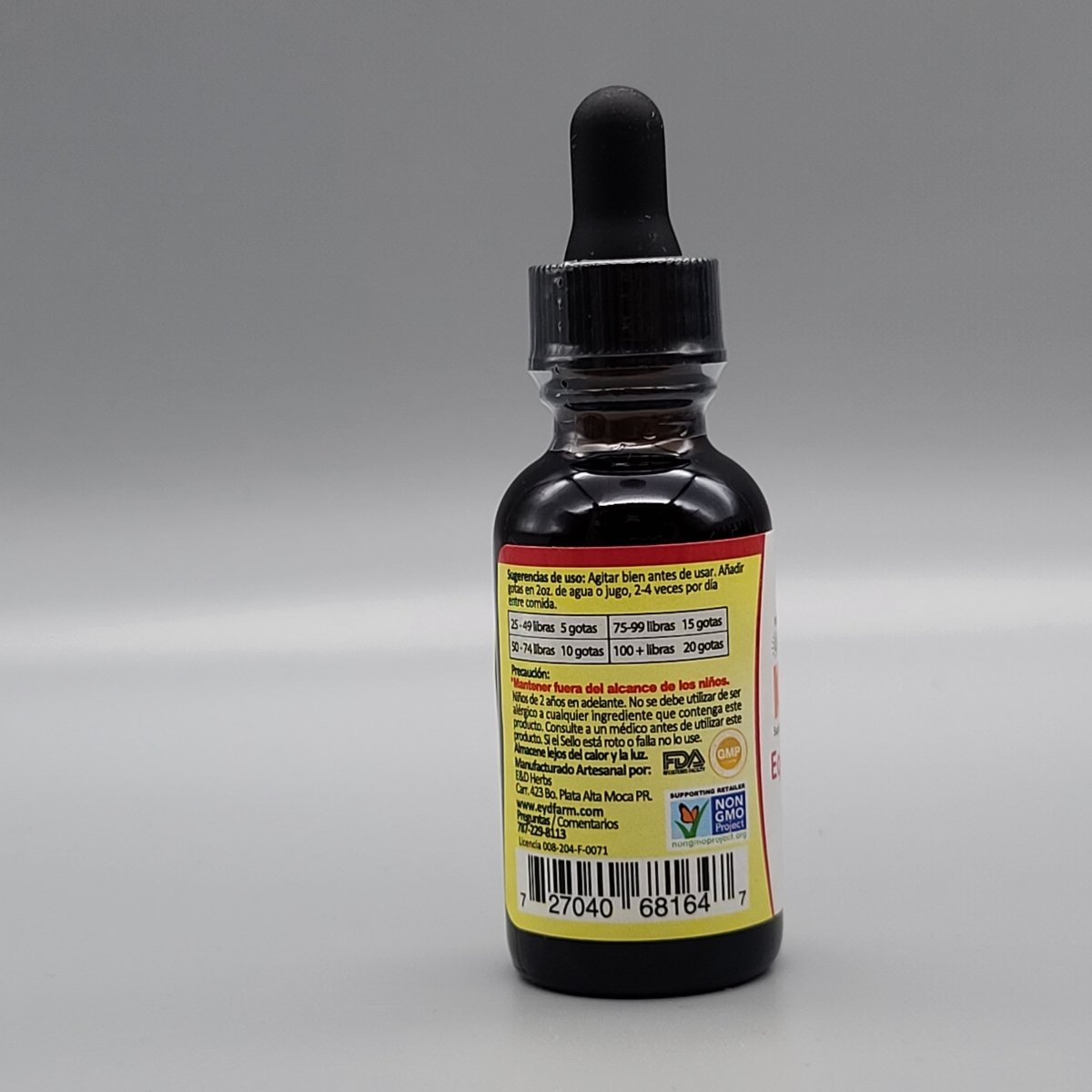 Frasco de glicerito de equinácea KIDS de E&D Herbs, 1 oz con gotero — vista posterior del envase