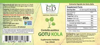 Gotu Kola Tintura 1 oz para Memoria, Piel y Circulación de E & D Herbs — etiqueta con los ingredientes