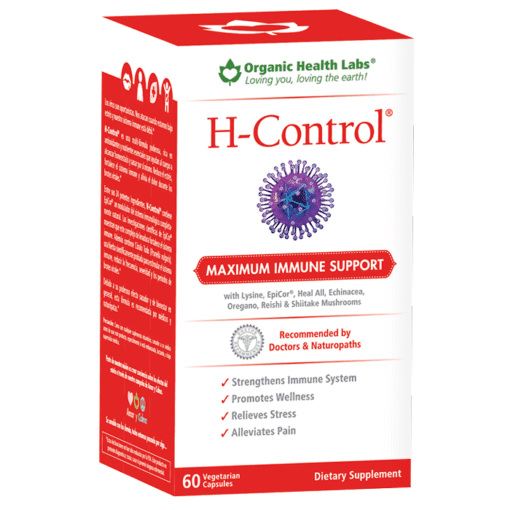 H-Control Organic Health Labs 60 cápsulas para defensas e inmune — etiqueta con los ingredientes (foto de archivo)