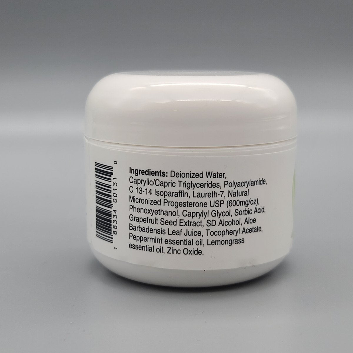 Her-Plex Crema de Progesterona 600 mg/oz con Sábila, 2 oz Dr. Norman's — etiqueta con los ingredientes