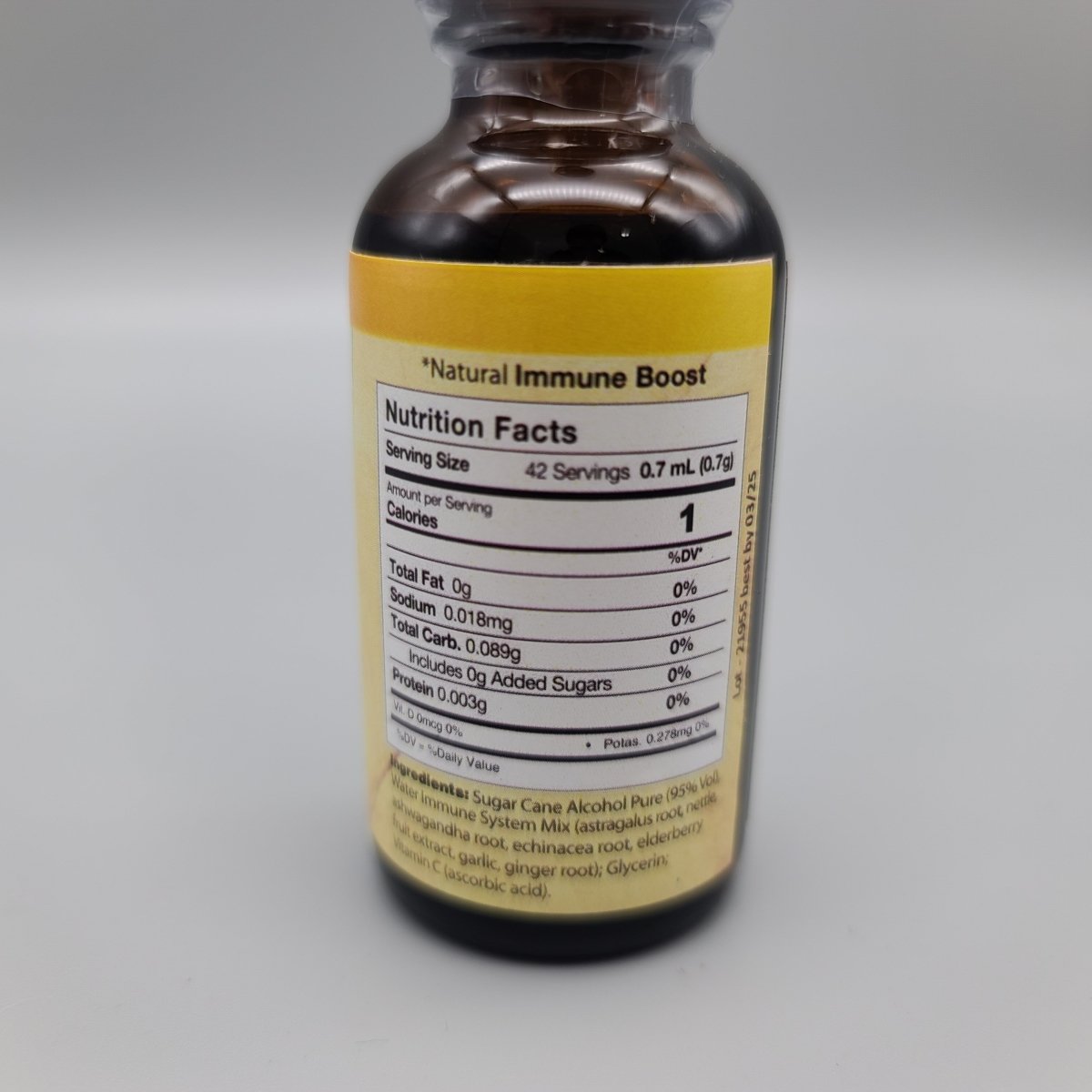 Immune Boost Tintura 1 oz para Defensas y Sistema Inmune de E & D Herbs — etiqueta con los ingredientes