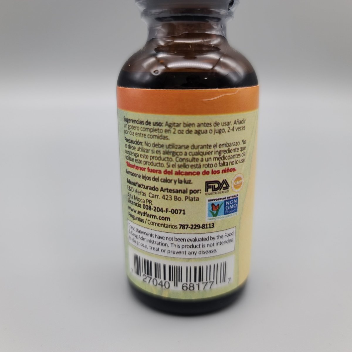 Immune Boost Tintura 1 oz para Defensas y Sistema Inmune de E & D Herbs — vista posterior del envase