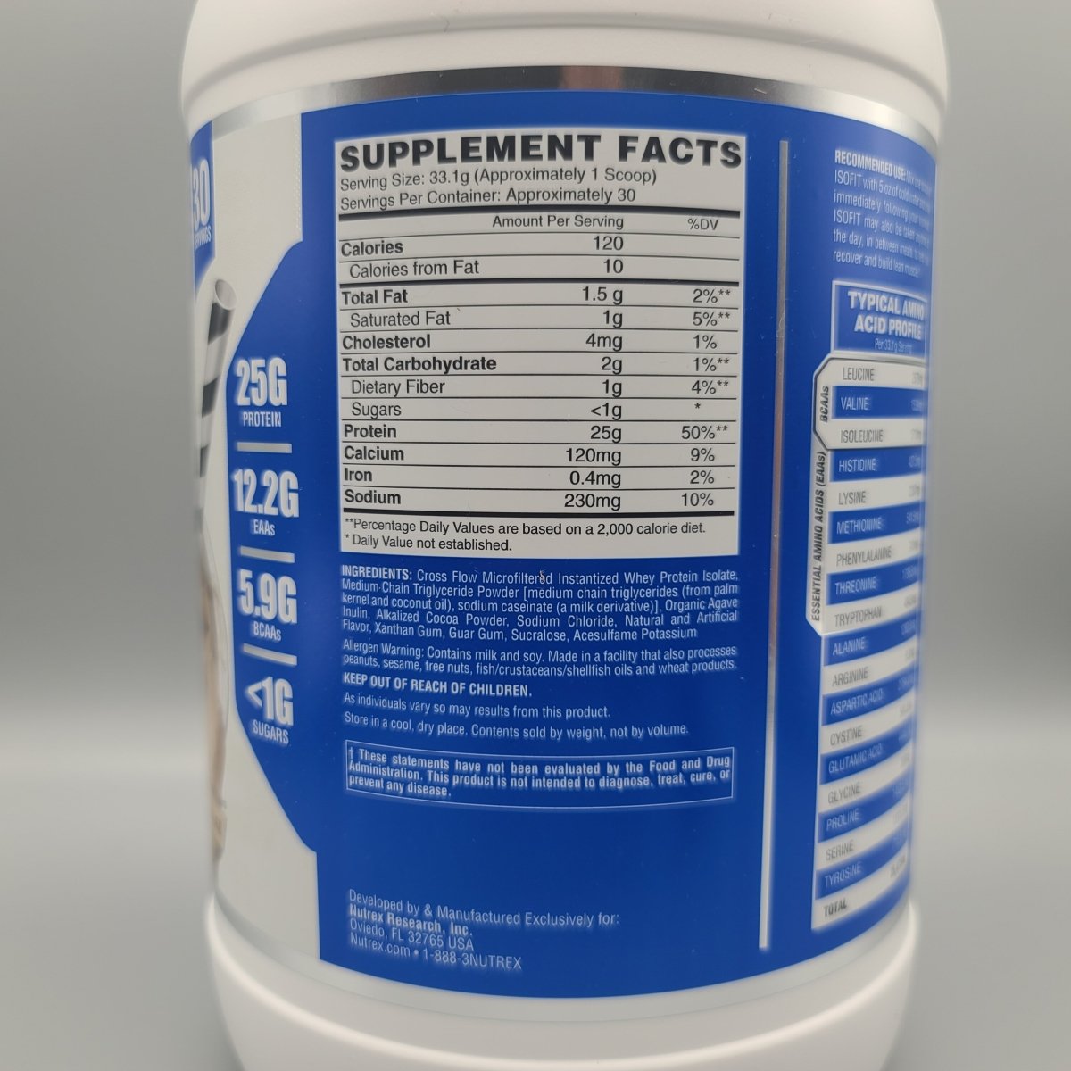 ISOFIT - Dessert - Isolate - Chocolate Shake - 2.2LB de Nutrex — vista posterior del envase