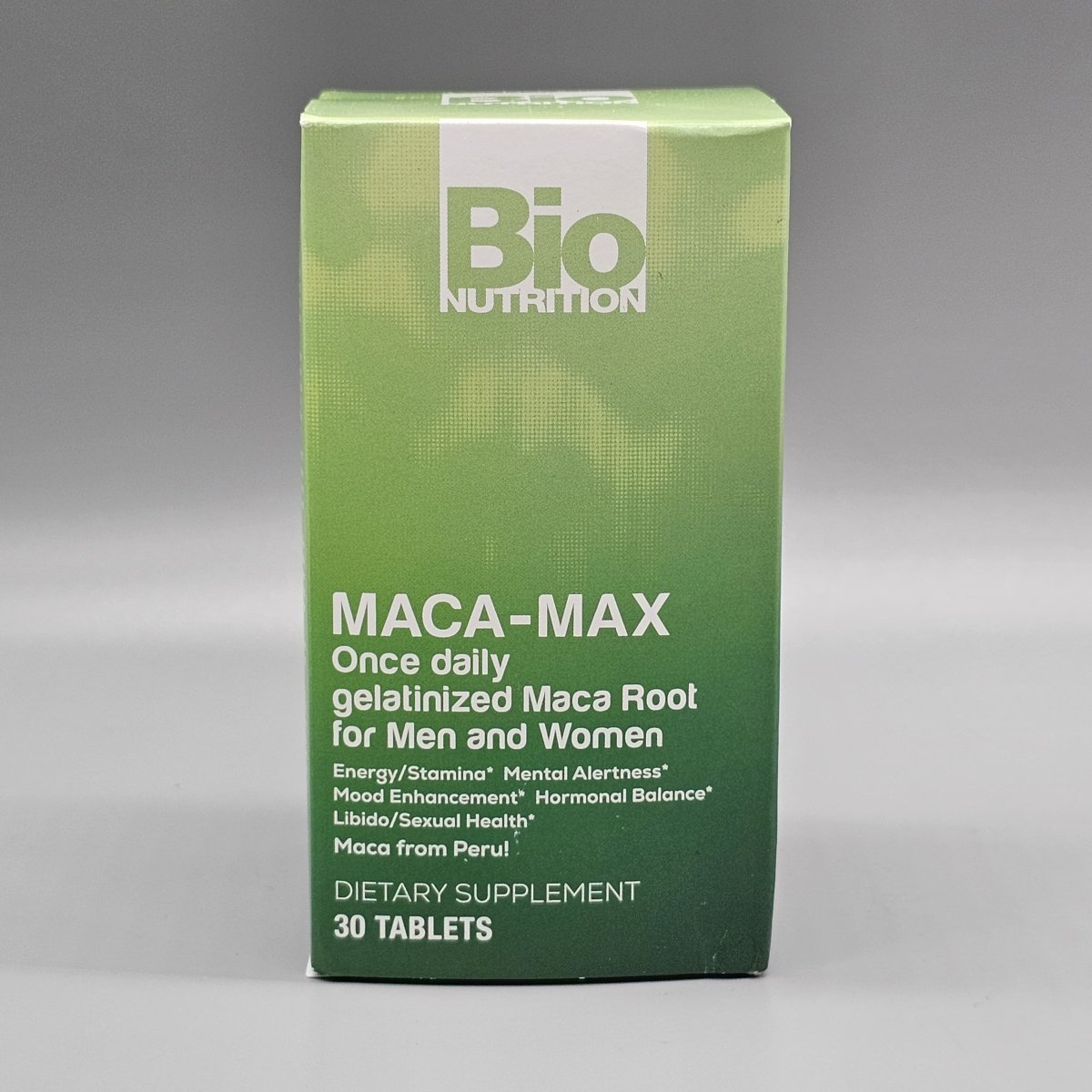 Maca-Max 1000 mg 30 Tabletas para Energía y Vitalidad de Bio Nutrition — etiqueta con los ingredientes (foto de archivo)