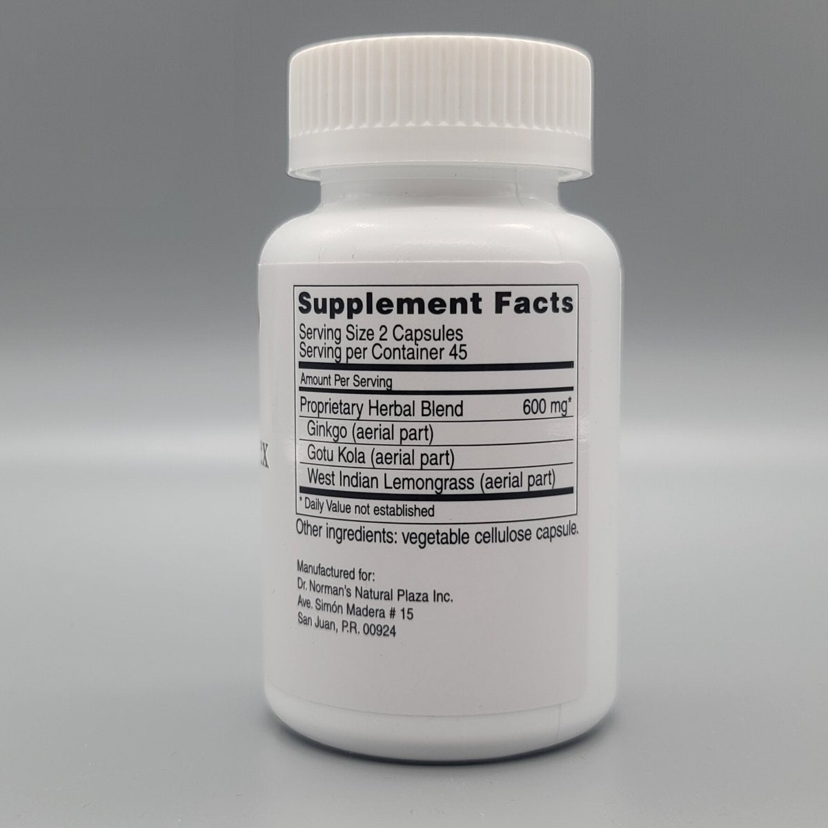 Memoryplex - 90 Capsulas - Dr. Norman's en Puerto Rico — etiqueta con los ingredientes