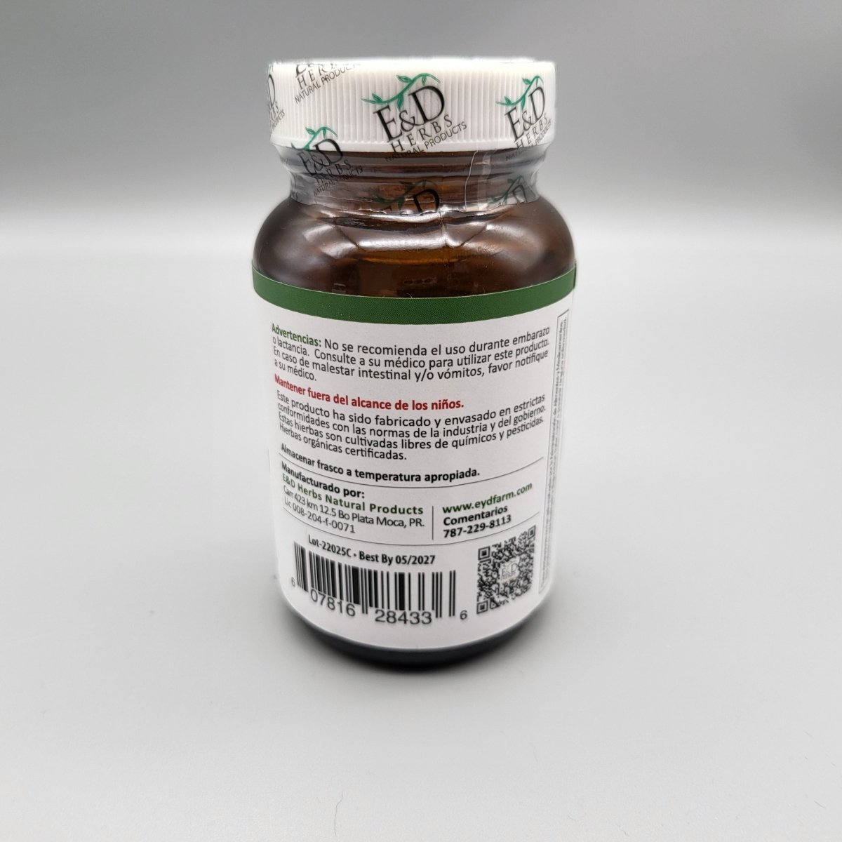Neem Hoja 500mg - 60 Capsulas - E&D Herbs — vista posterior del envase