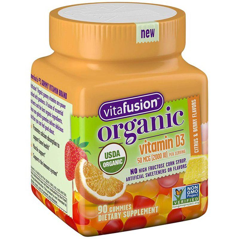 Frasco de gomitas de vitamina D3 orgánica 2000 UI de Vitafusion, sabor cítrico