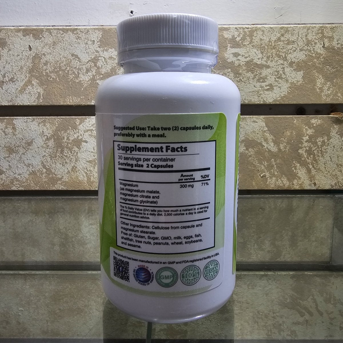 Magnesium3 Pure & Healthy 300 mg, Citrato, Malato y Glicinato, 60 Cáps — vista posterior del envase