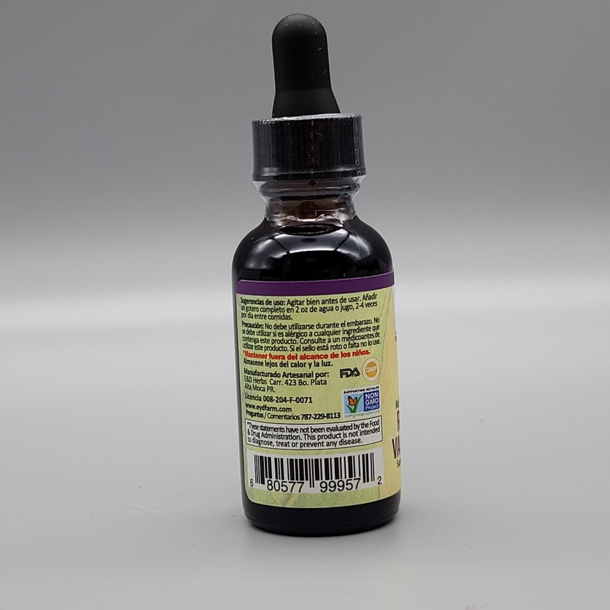 Raíz Valeriana - Liquido - Gotas - 1oz de E & D Herbs — etiqueta con los ingredientes