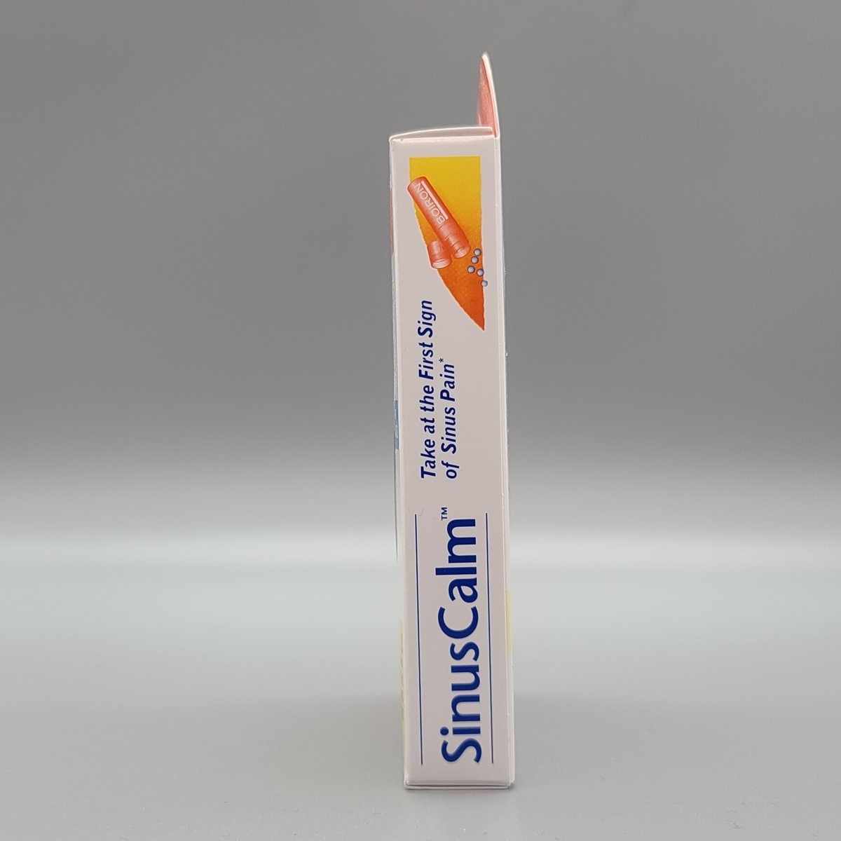 Costado de la caja SinusCalm: Take at the First Sign of Sinus Pain*