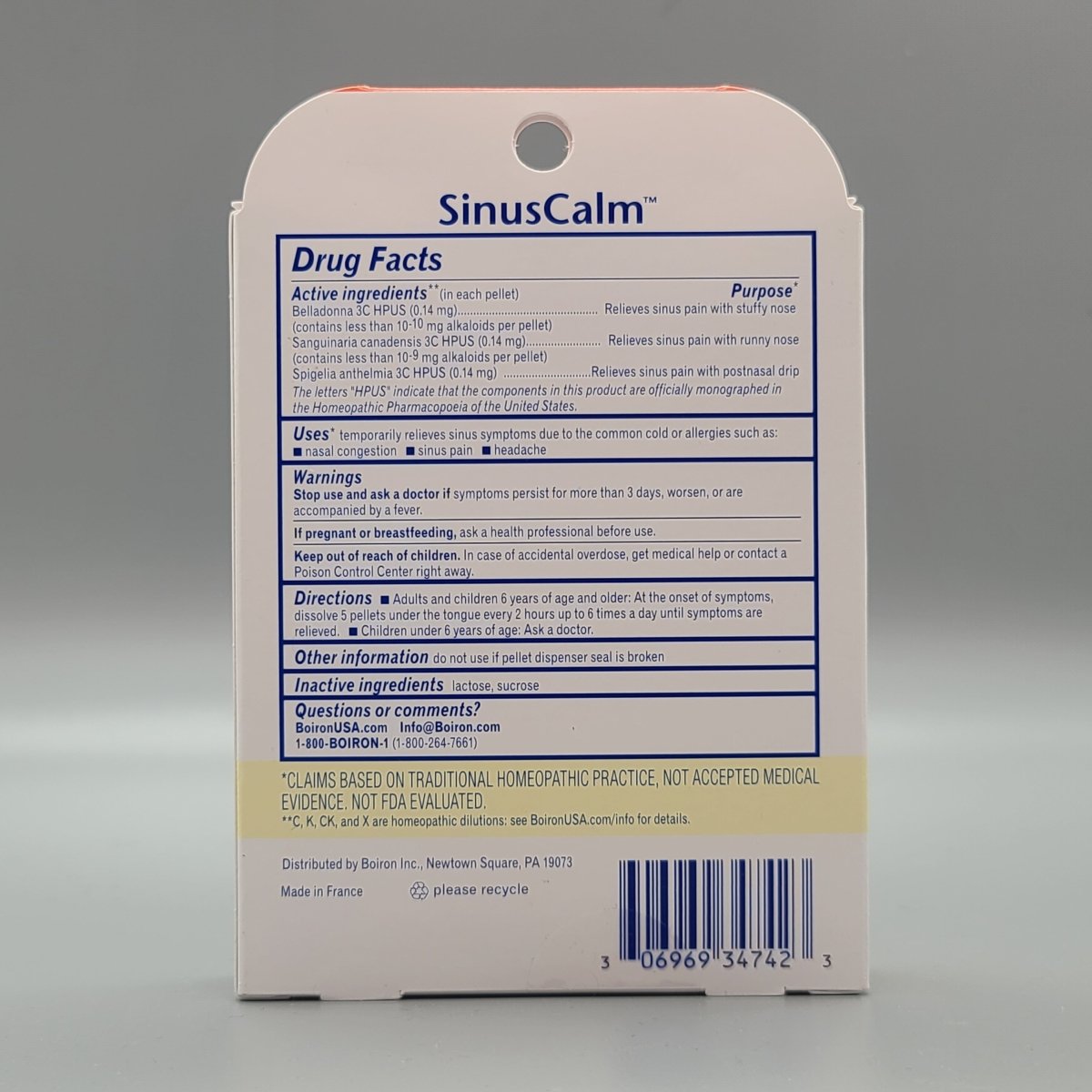 Drug Facts de SinusCalm: belladona, sanguinaria y spigelia 3C HPUS, usos, advertencias e instrucciones
