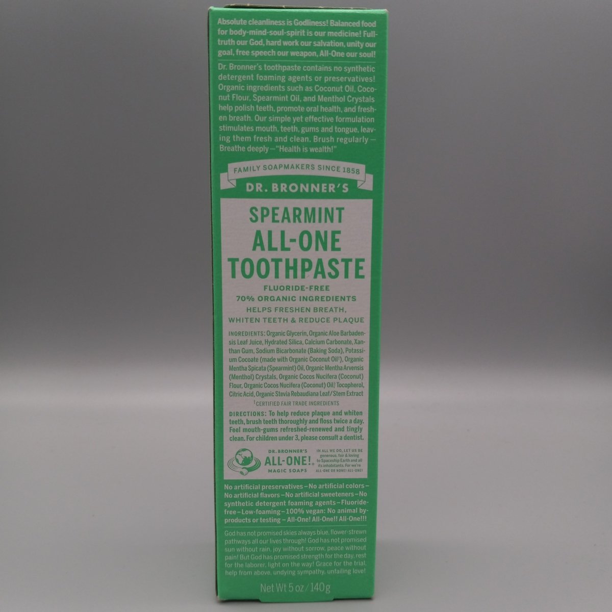 Spearmint All-One Toothpaste - Fluoride Free - Whiten Teeth & Reduce Plaque - 5oz de Dr. B