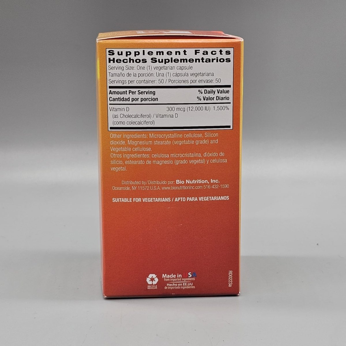 Vitamina D3 12.000 UI (300 mcg) Bio Nutrition, 50 Cápsulas Vegetales — presentación