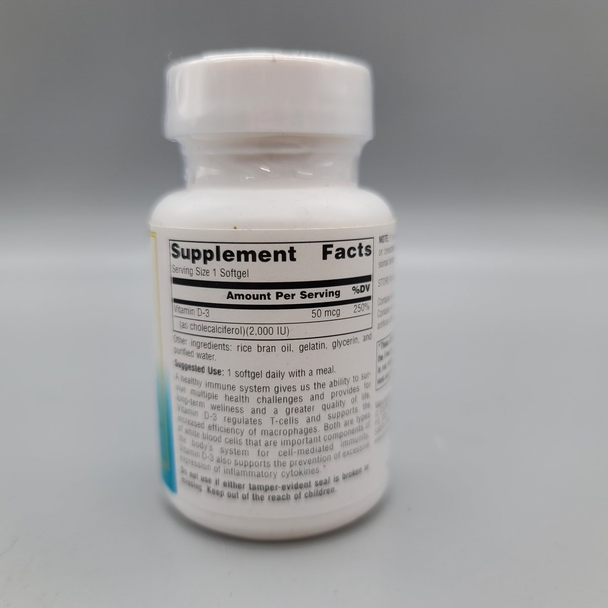 Wellness Vitamin D-3 - 2000 IU - 100 SoftGels - Source Naturals — etiqueta con los ingredientes