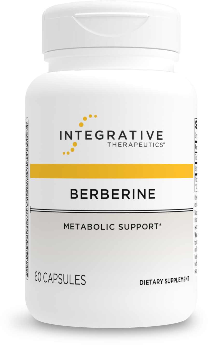 Frasco blanco de Berberine, Integrative Therapeutics, apoyo metabólico, 60 cápsulas