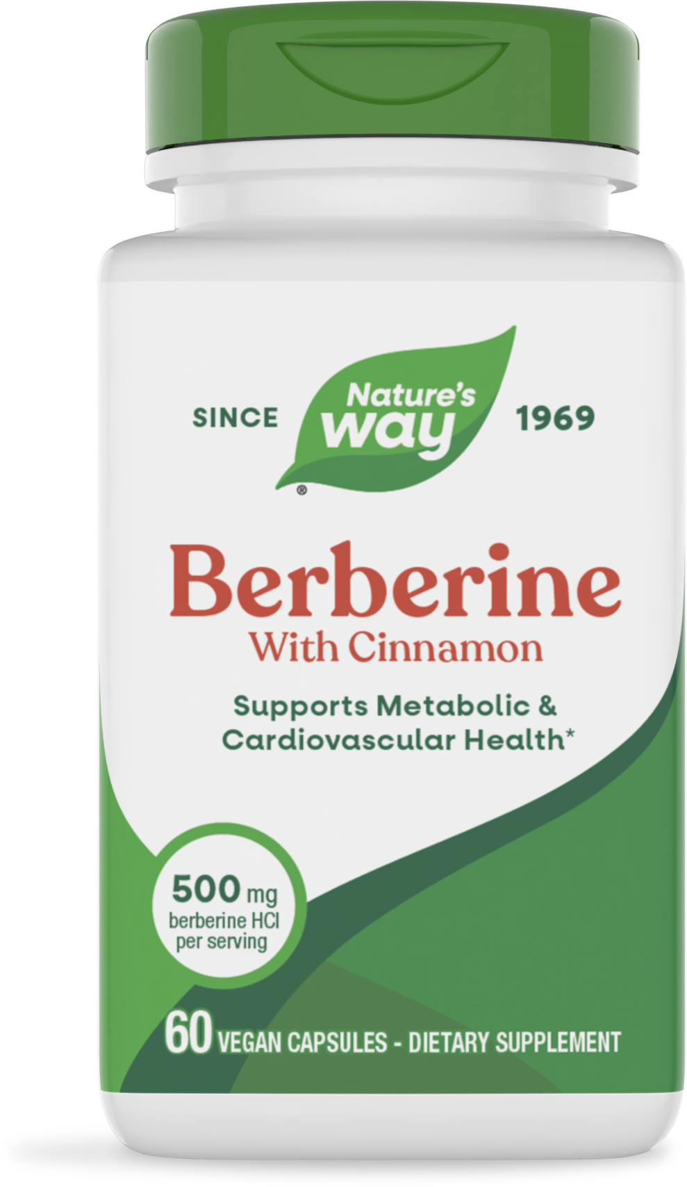 Frasco de Berberine with Cinnamon, Nature's Way, 500 mg por porción, 60 cápsulas veganas