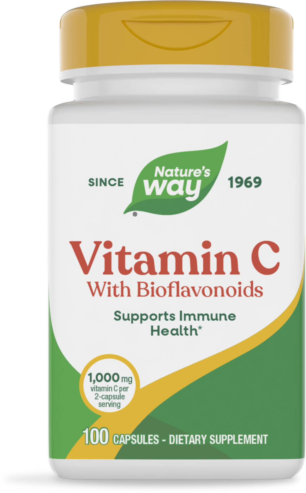 Frasco de Vitamin C with Bioflavonoids, Nature's Way, 1000 mg por 2 cápsulas, 100 cápsulas