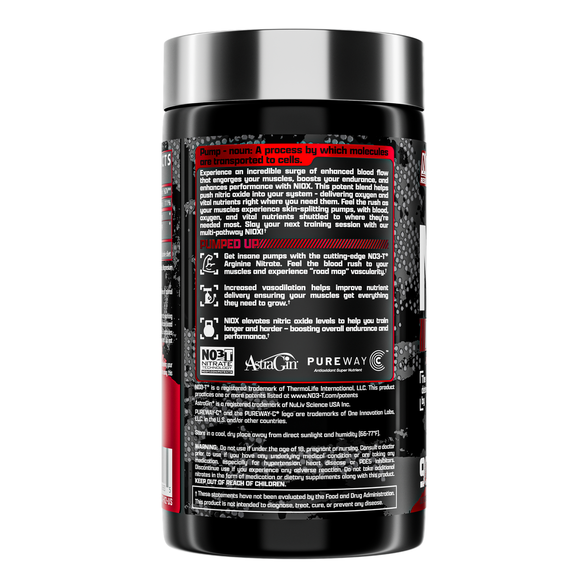Frasco NIOX de Nutrex Research, 90 cápsulas — vista posterior del envase