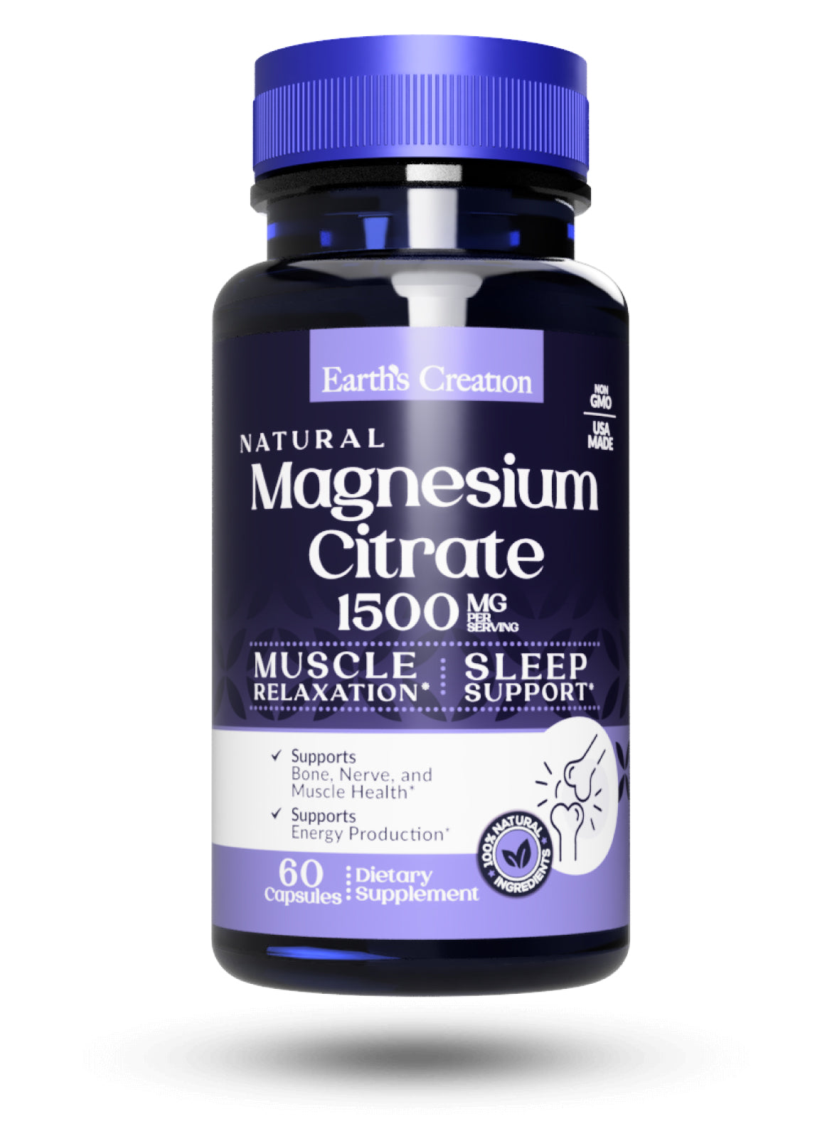 Citrato de Magnesio 1500 mg Earth's Creation, 60 cápsulas vegetales