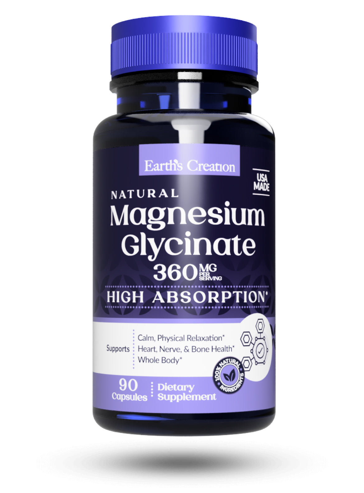 Magnesio Glicinato 360 mg Earth's Creation para el descanso, 90 cápsulas