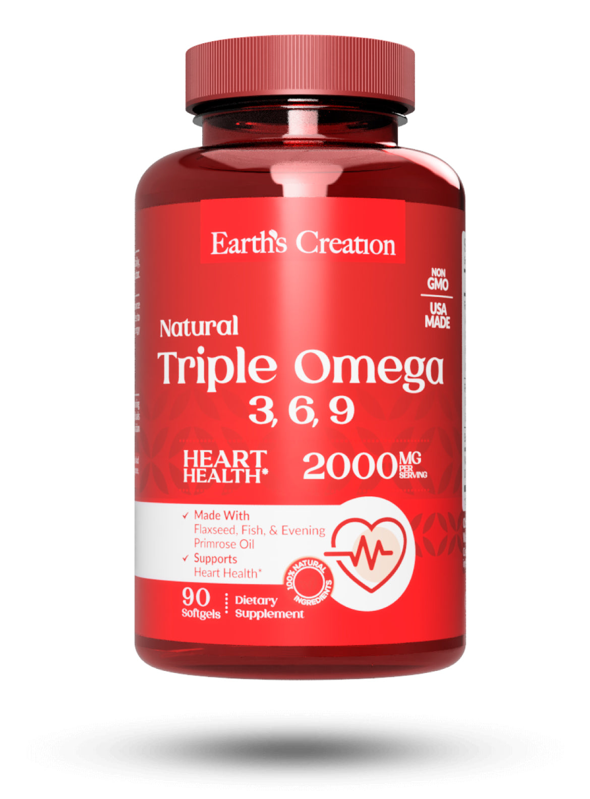 Triple Omega 3-6-9 con linaza y aceite de pescado Earth's Creation, 90 softgels