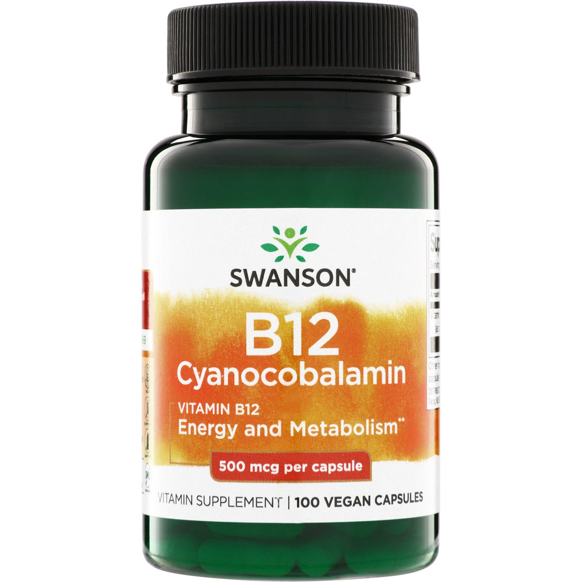 Frasco de Vitamina B-12 500 mcg de Swanson, 100 cápsulas veganas