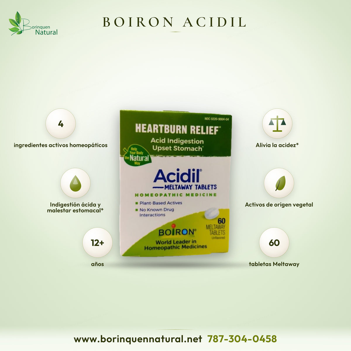 Acidil de Boiron, tabletas homeopáticas Meltaway para acidez, indigestión ácida y malestar estomacal, caja de 60