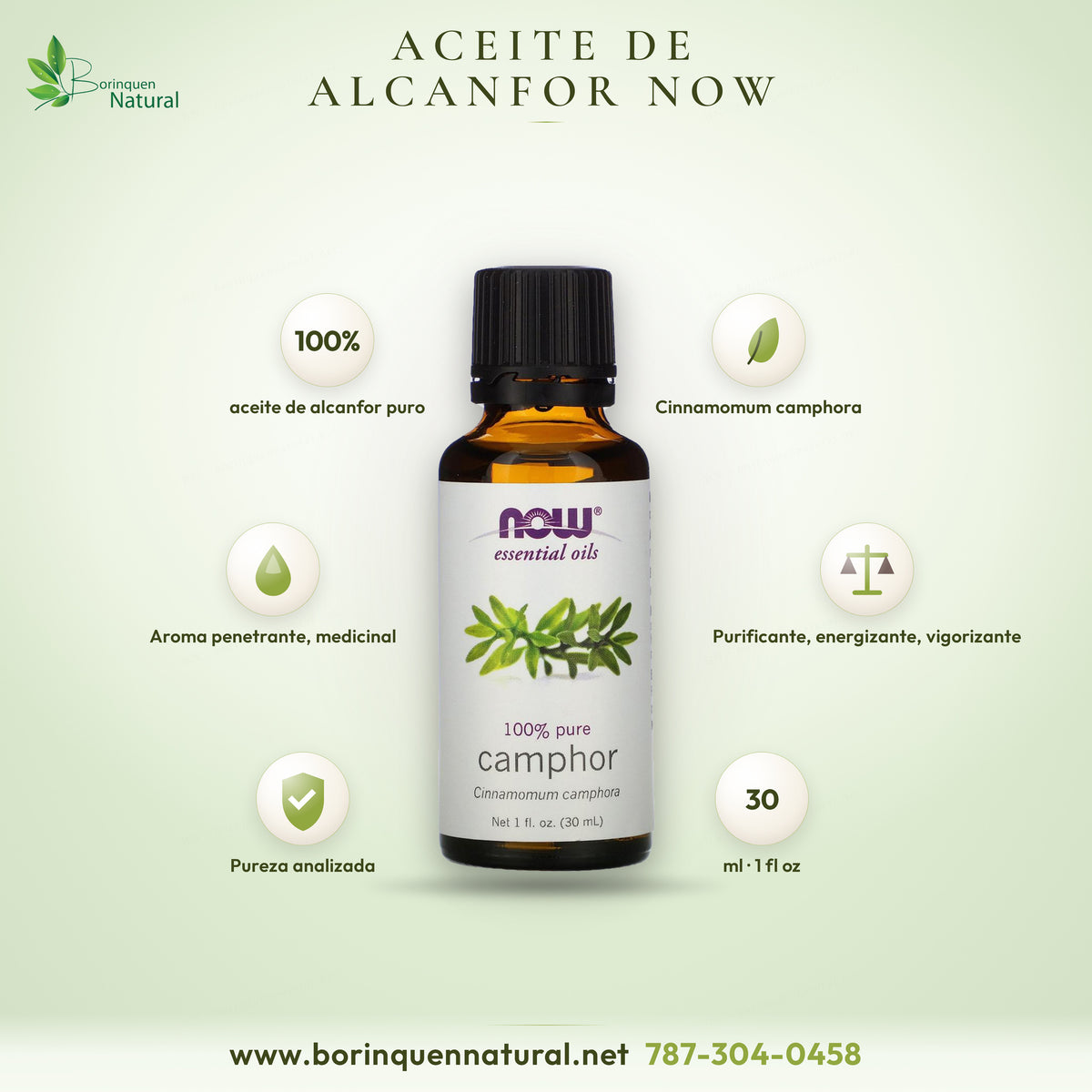 Aceite esencial de alcanfor NOW Essential Oils, 100% puro (Cinnamomum camphora), frasco de 1 fl oz (30 ml)