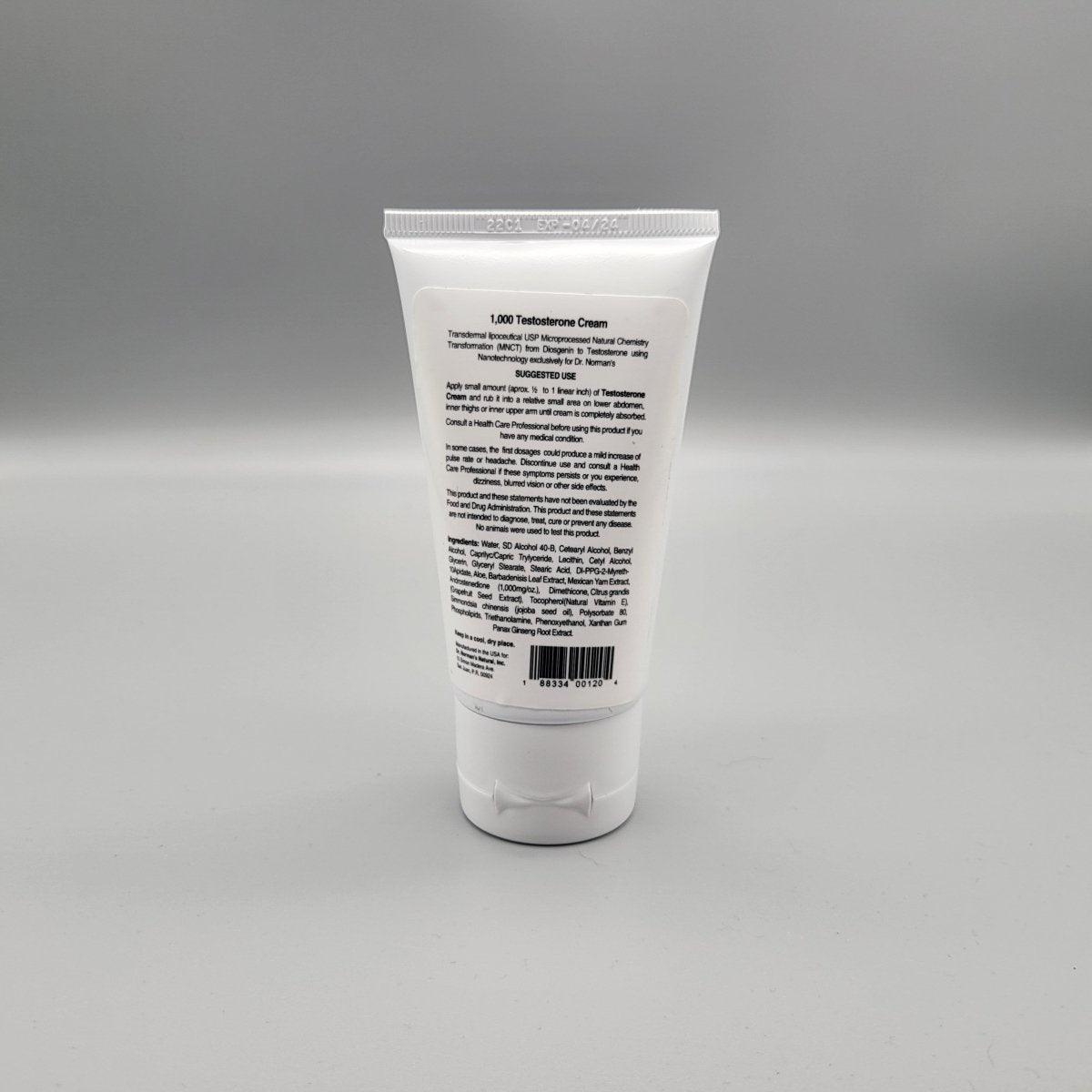 Crema de testosterona Dr. Norman 1000 mg por onza tubo 2 oz — etiqueta con los ingredientes (foto de archivo)