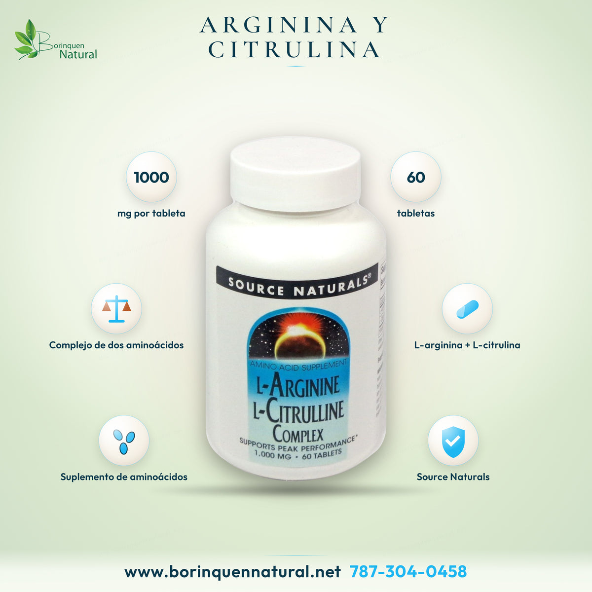 L-Arginine L-Citrulline Complex de Source Naturals, frasco de 60 tabletas de 1,000 mg