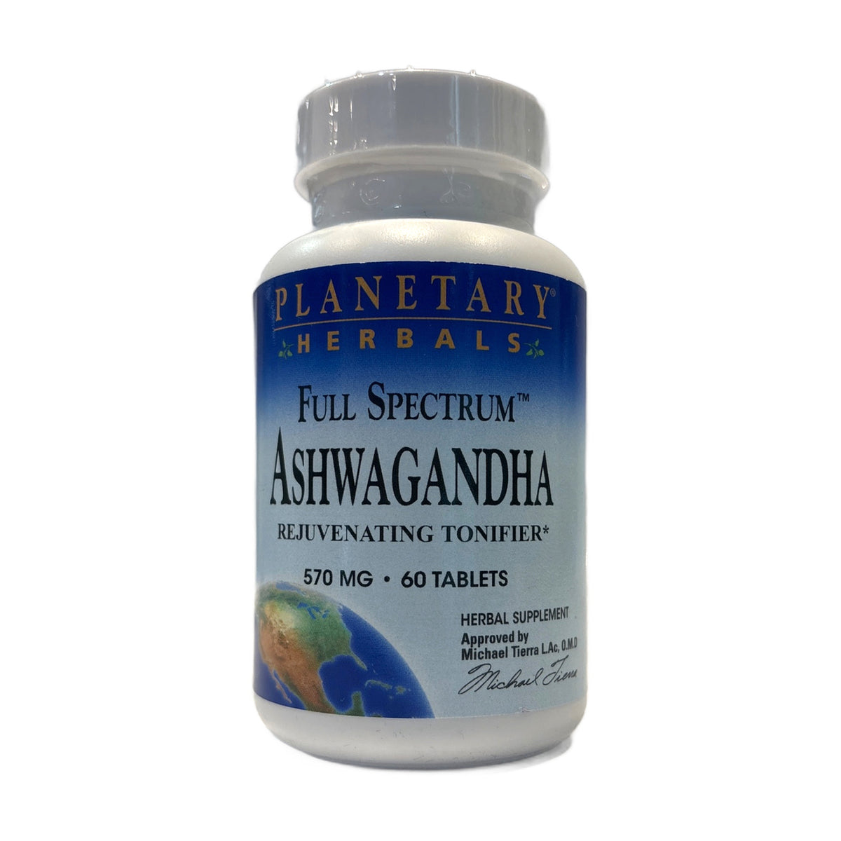 Full Spectrum Ashwagandha de Planetary Herbals, 570 mg, frasco de 60 tabletas, frente